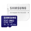 SAMSUNG PRO PLUS 512GB microSD + adapter CL10 UHS-I U3 (180/130 MB/s)