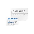 SAMSUNG PRO Endurance 64GB microSD + adapter CL10 UHS-I U1 (100 MB/s olvasási sebesség)