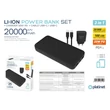 Platinet Power Bank szett  20000mAh + 20W PD töltő + 1M USB-C/USB-C kábel  Fekete