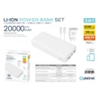 Platinet Power Bank szett  20000mAh + 20W PD töltő + 1M USB-C/USB-C kábel  Fehér