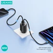 USAMS CC229 hálózati töltő USB+Type-C aljzat 30W, GaN, PD gyorstöltő, LED kijelző Fekete