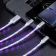 Platinet USB Lightning töltőkábel színes LED fényeffektussal, 1M 1,5A fehér