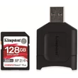 KINGSTON CANVAS REACT PLUS SDXC + KÁRTYAOLVASÓ 128GB CL10 UHS-II U3 V90 (300 MB/s olvasási sebesség)