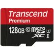 TRANSCEND PREMIUM MICRO SDXC + ADAPTER 128GB CL10 UHS-I U1 (90 MB/s olvasási sebesség)