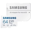SAMSUNG EVO PLUS MICRO SDXC + ADAPTER 64GB CL10 UHS-I (130 MB/s olvasási sebesség)