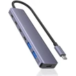 Platinet USB-C 7 az 1-ben HUB, 4× USB-C 3.2 Gen2 + 2× USB-A 3.2 Gen1 + 1× USB-C PD 100W, alumínium