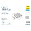Platinet USB-C 3.2 Gen1 3 az 1-ben hub, HDMI 4K, USB-A 3.2, USB-C PD 100W, alumínium