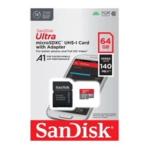 SanDisk Ultra microSDXC memóriakártya adapterrel 64GB Class 10 UHS-I 140MB/s A1 (SDSQUAB-064G-GN6MA)