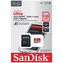 SanDisk Ultra microSDXC memóriakártya 128GB Class 10 UHS-I adapterrel (140 MB/s olvasási sebesség)