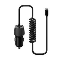 Platinet autós töltő beépített Lightning csavart kábellel + USB aljzat 3,4A - fekete
