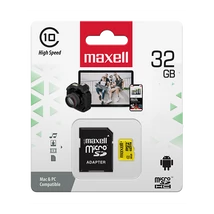 Maxell Yellow 32GB micro SDHC memóriakártya Class 10 UHS-I adapterrel 80 MB/s olvasási sebességgel