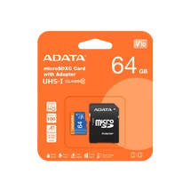 ADATA PREMIER MICRO SDXC + ADAPTER 64GB CL10 UHS-I U1 V10 A1 (100 MB/s olvasási sebesség)