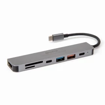 Platinet USB-C 7in1 Hub HDMI 4K, USB-A 3.2/2.0, USB-C PD 100W, SD, MicroSD - alumínium