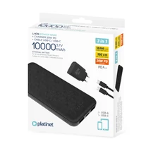 Platinet Power Bank szett 10000mAh 20W PD töltővel és USB-C kábellel - fekete