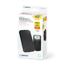 Platinet Camping Power Bank 10000mAh napelemes vezeték nélküli töltő 15W beépített zseblámpa - fekete