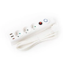 Fiesta hosszabbító elosztó 3 aljzattal és 3 USB porttal 1,5m 10A túlfeszültségvédelemmel - fehér