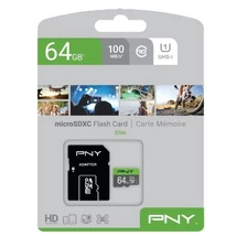 PNY Elite microSDXC 64GB memóriakártya 100 MB/s UHS-I U1 Class 10 SD adapterrel
