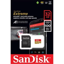 SanDisk Extreme microSDHC memóriakártya adapterrel 32GB Class 10 UHS-I U3 V30 A1 (100/60 MB/s)