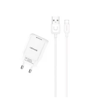 USAMS T21 töltőfej USB 2.1A + Lightning kábel 1m, Fehér, T21OCLN01