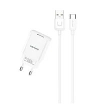 USAMS T21 hálózati töltő 1xUSB csatlakozással 2.1A Type-C kábellel 1m - fehér (T21OCTC01)