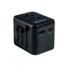 Verbatim UTA-02 univerzális utazási adapter USB-C PD és USB-A QC portokkal - fekete