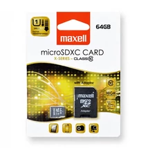 Maxell X-series 64GB micro SDXC memóriakártya + adapter CL10 (80 MB/s olvasási sebesség)