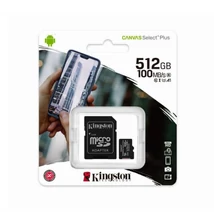 KINGSTON CANVAS SELECT PLUS MICRO SDXC + ADAPTER 512GB CL10 UHS-I U3 V30 A1 (100/85 MB/s )