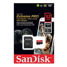 SanDisk Extreme Pro microSDHC memóriakártya 32GB Class 10 UHS-I U3 V30 A1 adapterrel - fekete/piros (100/90 MB/s)