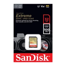 SanDisk Extreme SDHC memóriakártya 32GB Class 10 UHS-I U3 V30 100/60 MB/s - sárga SanDisk Extreme SDHC memóriakártya 32GB Class 10 UHS-I U3 V30 100/60 MB/s - sárga
