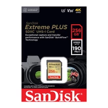 SanDisk Extreme Plus SDXC memóriakártya 256GB Class 10 UHS-I U3 V30 (190/130 MB/s)