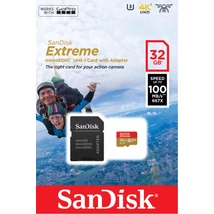 SanDisk Extreme microSDHC memóriakártya adapterrel 32GB Class 10 UHS-I U3 V30 A1 (100/60 MB/s)