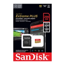 SanDisk Extreme Plus 256GB Micro SDXC U3 V30 memóriakártya adapterrel (200/140 MB/s)