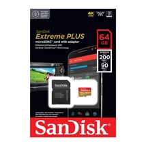 SanDisk Extreme Plus 64GB Micro SDXC U3 V30 memóriakártya adapterrel (200/90 MB/s)