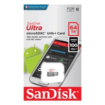SanDisk Ultra microSDXC memóriakártya 64GB Class 10 UHS-I 100MB/s - szürke-fehér