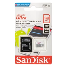 SanDisk Ultra microSDXC memóriakártya 128GB Class 10 UHS-I 100MB/s adapterrel - szürke-fehér