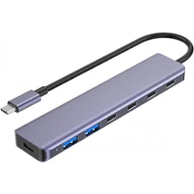 Platinet USB-C 7 az 1-ben HUB, 4× USB-C 3.2 Gen2 + 2× USB-A 3.2 Gen1 + 1× USB-C PD 100W, alumínium