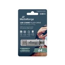 MEDIARANGE COMBO PENDRIVE 64GB USB 3.0 + Type-C Ezüst MEDIARANGE COMBO PENDRIVE 64GB USB 3.0 + Type-C Ezüst