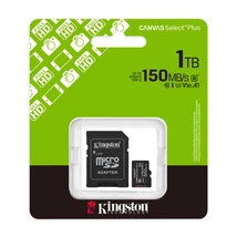 Kingston Canvas Select Plus micro SDXC memóriakártya adapterrel 1TB Class 10 UHS-I U3 V30 A1 (150 MB/s olvasási sebesség)