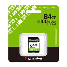 Kingston Canvas Select Plus SDXC 64GB Class 10 UHS-I U1 V10 memóriakártya 100 MB/s olvasási sebességgel