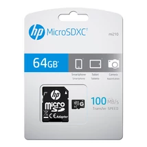HP mi210 microSDXC memóriakártya 64GB UHS-I U1 Class 10 100 MB/s SD adapterrel - fekete