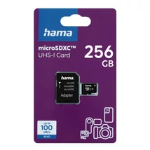 Hama microSDXC 256GB memóriakártya Class 10 UHS-I + Adapter (100 Mb/s)