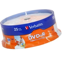Verbatim DVD-R 16X teljes felületén nyomtatható lemez - cake (25) (D180)