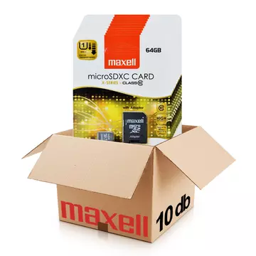 MAXELL X-SERIES MICRO SDHC + ADAPTER 64GB CL10 (80 MB/s olvasási sebesség) 10db-os CSOMAG!