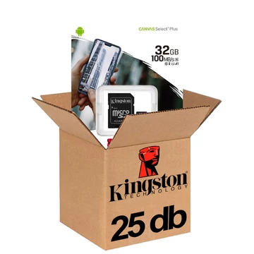 KINGSTON CANVAS SELECT PLUS MICRO SDHC + ADAPTER 32GB CL10 UHS-I U1 V10 A1 (100 MB/s olvasási sebesség) 25db-os CSOMAG!