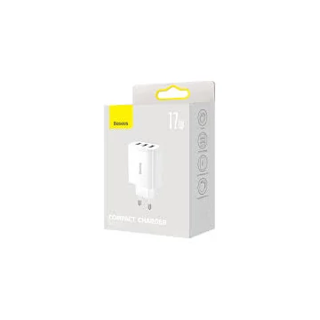 Baseus töltőfej 17W Fast charger, 3x USB [USB-A], Fehér