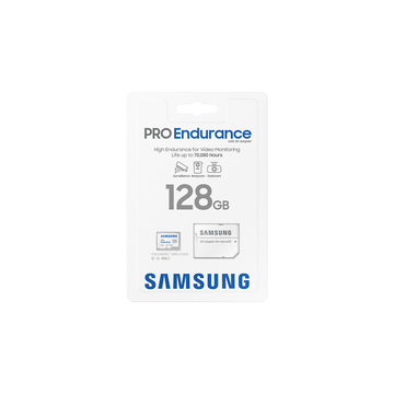 SAMSUNG PRO Endurance 128GB microSD + adapter CL10 UHS-I U1 (100 MB/s olvasási sebesség)