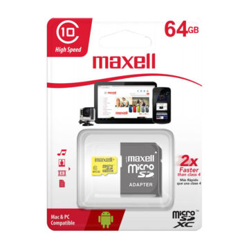 Maxell Yellow 64GB micro SDHC + adapter CL10 (80 MB/s olvasási sebesség)