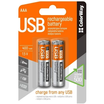 ColorWay újratölthető akkumulátor AAA microUSB 400 mAh 1.5V (2db)