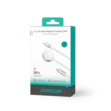 Joyroom 2 az 1-ben Apple Watch mágneses töltő Type-C és Lightning kábellel 30W 1,2 m - fehér