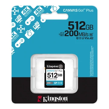 Kingston Canvas Go Plus SDXC memóriakártya 512GB Class 10 UHS-I U3 V30 200 MB/s olvasási sebességgel